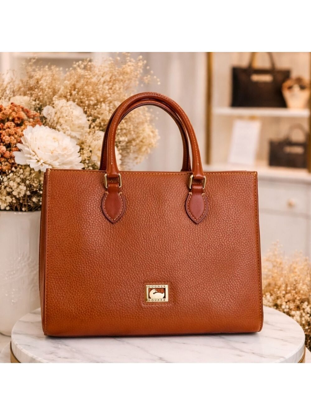 Dooney & Bourke Brown Tan‎ Leather Satchel Hand Shoulder Crossbody Bag